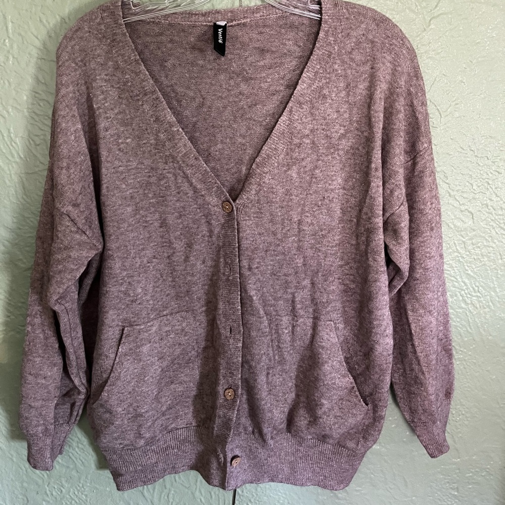 Taupe Cocoa Cardigan with Feather Design Venti 6 Size M